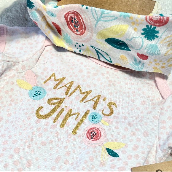 NWT Baby 3pc Shimmery Gold MAMA’S GIRL Onesie Set - Picture 3 of 6